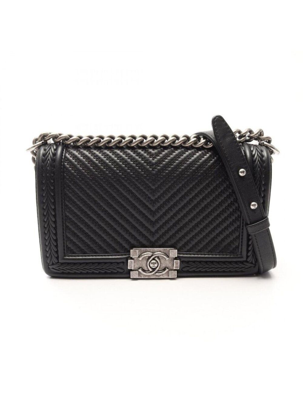 Chanel Shoulder Bag Boy Black Leather Boy Stitch Chain
